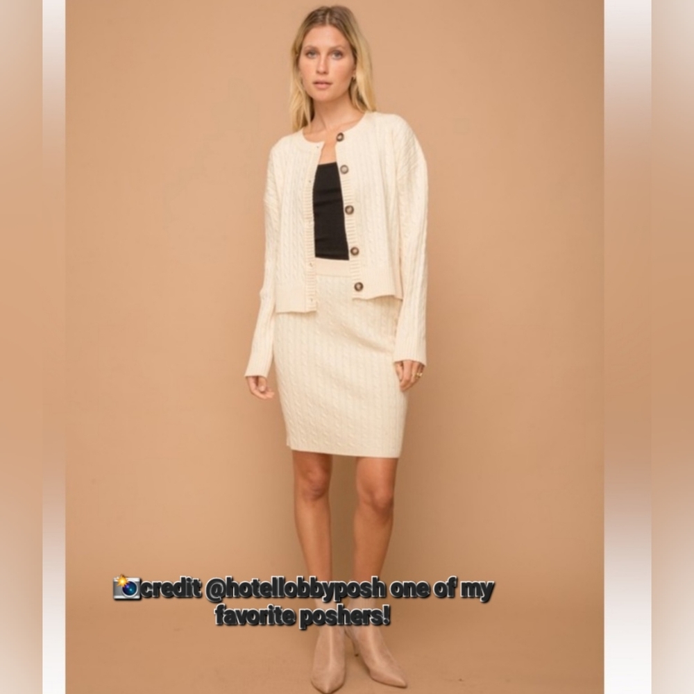 Hem&Thread Cream Knit Cardigan And Pencil Skirt Set NWT Sz.lg
